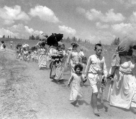 Israel Palestine: Palestinian women and children driven from their homes by Israeli forces, 1948 The 1948 Palestinian exodus, known in Arabic as the Nakba (Arabic: ØßÙ ÙÜÙƒØ¨Ø Ž, an-Nakbah, lit. catastrophe ), occurred when more than 700,000 Palestinian Arabs fled or were expelled from their homes, during the 1947 1948 Civil War in Mandatory Palestine and the 1948 Arab Israeli War.<br ><br > The exact number of refugees is a matter of dispute, but around 80 percent of the Arab inhabitants of what became Israel (50 percent of the Arab total of Mandatory Palestine) left or were expelled from their homes.<br ><br > Later in the war, Palestinians were forcibly expelled as part of Plan Dalet in a policy of ethnic cleansing . Copyright: xxPicturesxFromxHistoryx