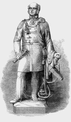 UK Canada: Rear-Admiral Sir John Franklin (1786 1847), British Royal Navy officer and explorer of the Arctic, drawing for a statue subsequently erected at Franklin s home town of Spilsby, 1861 Franklin also served as Lieutenant-Governor of Van Diemen s Land (now Tasmania) from 1837 to 1843. He disappeared on his last expedition, attempting to chart and navigate a section of the Northwest Passage in the Canadian Arctic. The icebound ships were abandoned and the entire crew perished from starvation, hypothermia, tuberculosis, lead poisoning and scurvy.<br ><br > In September 2014, the Prime Minister of Canada, Stephen Harper, announced that the wreck of HMS Erebus, one of the two ships from Franklin s final voyage, had been rediscovere Copyright: xxPicturesxFromxHistoryx