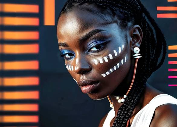 Creative Highlights Symbolbilder A black woman with white face paint covering her face. Model Released AdalbertoRodriguez_ID20484_605044_006 Copyright: xAdalbertoxRodriguezx RECORD DATE NOT STATED