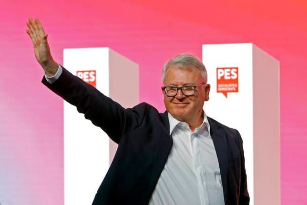 (240407) -- BUCHAREST, April 7, 2024 -- Nicolas Schmit, European Commissioner for Jobs and Social Rights, gestures during a meeting of the leaders of the Party of European Socialists (PES) at the Parliament Palace in Bucharest, Romania, April 6, 2024. (Photo by Xinhua) ROMANIA-BUCHAREST-PARTY OF EUROPEAN SOCIALISTS-LEADERS MEETING CristianxCristel 