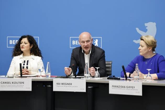News Themen der Woche KW15 News Bilder des Tages ; Pressekonferenz, Senat Berlin, mit Cansel Kiziltepe, Franziska Giffey, Kai Wegner, Bündnis für Ausbildung, am 08.04.2024 in Berlin, (Rotes Rathaus), Deutschland *** Press conference, Berlin Senate, with Cansel Kiziltepe, Franziska Giffey, Kai Wegner, Alliance for Training, on 08 04 2024 in Berlin, Rotes Rathaus , Germany
