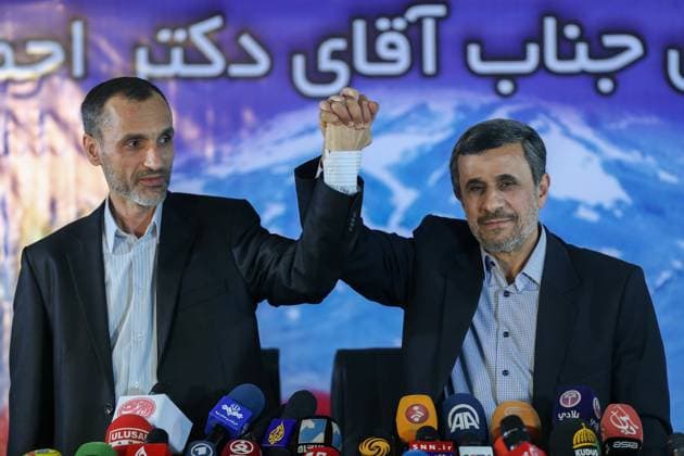 Mahmoud Ahmadinejad 05 04 2017 - TEHRAN : Iranian former president Mahmoud Ahmadinejad along with his closest confidant Hamid Baghaei, attends a press conference about Iran 2017 Presidential Election in Tehran, Iran. Photo : Borna News Farzam Saleh IRAN IMAGES IR Copyright: xBornaxNewsx xFarzamxSalehx Iran Image IranImages-19982-borna-news-3338128980-source