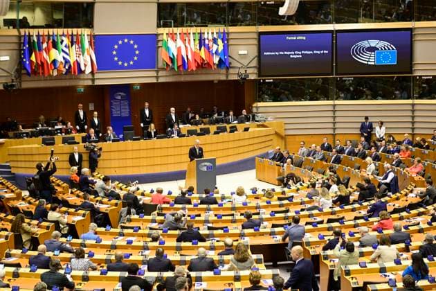 King Philip Visits European Parliament BRUSSELS, BELGIUM - Speech by King Philippe during European Parliament plenary session APRIL 10 11: pictured on April 10, 2024 in Brussels, Belgium, 10 04 2024 Brussels Belgium  Copyright: xPhilipxReynaersx