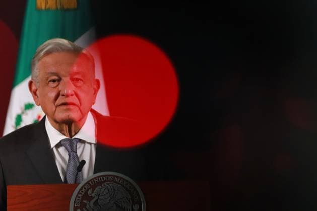 Andres Manuel Lopez Obrador Briefing Conference April 10, 2024, Mexico City, Mexico: Mexico™s President, Andres Manuel Lopez Obrador, gesticulates while answering the questions of the media during his daily briefing conference at National Palace. Copyright: xCarlosxSantiago xEyepixxGroupx CS_10042024_117096
