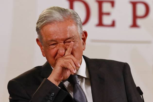 Andres Manuel Lopez Obrador Briefing Conference April 10, 2024, Mexico City, Mexico: Mexico™s President, Andres Manuel Lopez Obrador, gesticulates while answering the questions of the media during his daily briefing conference at National Palace. Copyright: xCarlosxSantiago xEyepixxGroupx CS_10042024_117099