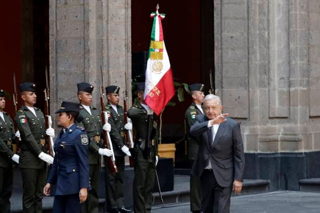 April 10, 2024 in Mexico City, Mexico: The president of Mexico, Andres Manuel Lopez Obrador during the ceremony for the 105th Death Anniversary of Emiliano Zapata, held in the Patio of Honor of the National Palace. Mexico City Mexico - ZUMAe321 20240410_zia_e321_030 Copyright: xLuisxBarronx