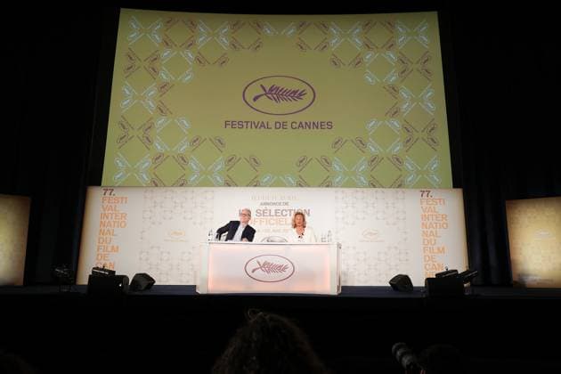 Press Conference Announcing Official Selection Of 77th Cannes Film Festival Iris Knobloch and Thierry Fremaux at press conference announcing the Official Selection of the 77th Cannes Film Festival at UGC Normandie on April 11, 2024 in Paris, France. Photo by Nasser Berzane ABACAPRESS.COM Paris France  Copyright: xBerzanexNasser ABACAx