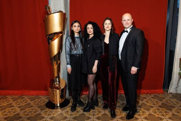 The DEUTSCHE FILMAKADEMIE invites you to the nominee evening of the GERMAN FILM AWARD 2024 Bayan Layla, Milena Aboyan, Matthias Greving and Emina Smajic at the Lola nominee evening of the German Film Award 2024 at Bar Brass on April 13, 2024 in Berlin Copyright: xEventpressxKochanx