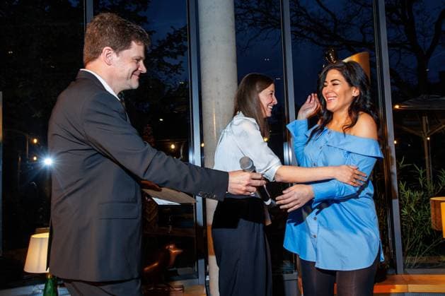 DEUTSCHE FILMAKADEMIE invites you to the nominees evening of the GERMAN FILM AWARD 2024 Benjamin Herrmann, Alexandra Maria Lara and Samira El Ouassil at the Lola nominees evening of the German Film Award 2024 at Bar Brass on 13 April 2024 in Berlin Copyright: xEventpressxKochanx