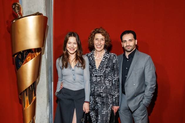 The DEUTSCHE FILMAKADEMIE invites you to the nominees evening of the GERMAN FILM AWARD 2024 Hannah Herzsprung, Adele Neuhauser and Hassan Akkouch at the Lola nominees evening of the German Film Award 2024 at Bar Brass on 13 April 2024 in Berlin Copyright: xEventpressxKochanx