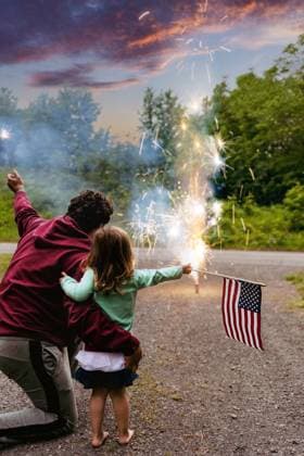 Creative Highlights Symbolbilder Father and Daughter watching fireworks for Independence Day Houghton, Michigan, United States CR_OAXI240411-1396511-01 ,model released, Symbolfoto