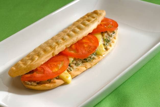 tuna tomato and cheese grilled panini sandwich tuna tomato and cheese grilled panini sandwich close up on a plate Copyright: xZoonar.com FrancescoxPerrex 1407228