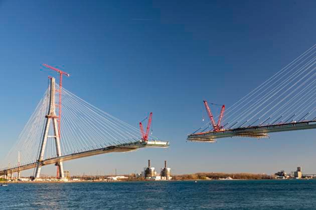 April 15, 2024, Detroit, Michigan, USA: Detroit, Michigan USA -15 April 2024 - Construction of the Gordie Howe International Bridge. The bridge will link Detroit with Windsor, Ontario across the Detroit River. Detroit USA - ZUMAw66_ 20240415_zaf_w66_011 Copyright: xJimxWestx