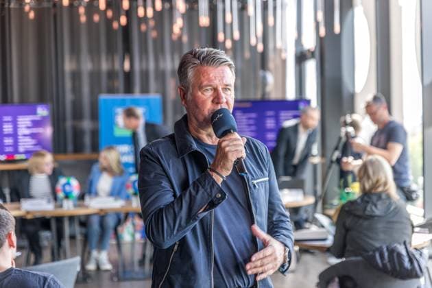 Michael Drevenstedt, presenter of MDR Aktuell, Sport im Osten, at the press event for the presentation of the EM 2024 fan zone Presentation of the EM program