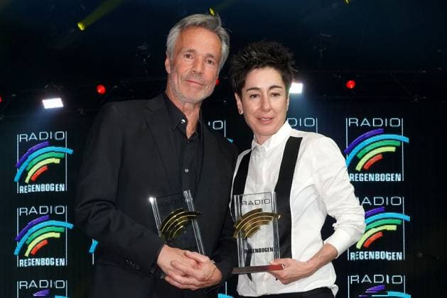 Hannes Jaenicke and Dunja Hayali at the Radio Regenbogen Award ceremony at Europapark on 19 April 2024 in Rust Radio Regenbogen Award 2024 at Europapark in Rust