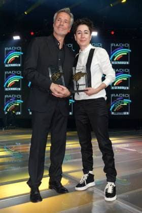 Hannes Jaenicke and Dunja Hayali at the Radio Regenbogen Award ceremony at Europapark on 19 April 2024 in Rust Radio Regenbogen Award 2024 at Europapark in Rust