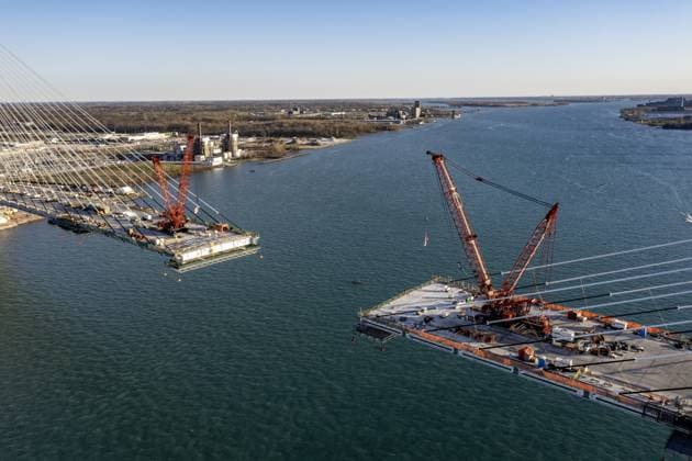 Detroit, Michigan USA 15 April 2024, Construction of The Gordie Howe International Bridge The Bridge will Link Detroit With Windsor, Ontario across The Detroit River Copyright: imageBROKER JimxWest ibljiw10480988.jpg