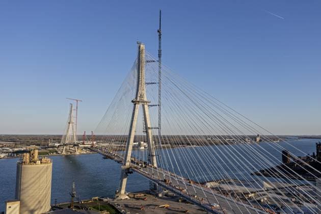 Detroit, Michigan USA 15 April 2024, Construction of The Gordie Howe International Bridge The Bridge will Link Detroit With Windsor, Ontario across The Detroit River Copyright: imageBROKER JimxWest ibljiw10480989.jpg