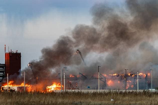 April 22, 2024, Edmonton, Alberta, Canada: A 5 alarm fire destroys a historic WWII air hangar as Edmonton Fire Department protects the site from spreading to additional buildings. The Hangar which was built in 1942 was declared a historical building of significance for its part in the shipment of Equipment, Troops and aircraft for the US Forces on route to Russia. The cause of the fire is currently under investigation and no word yet regarding estimated damages. Edmonton Canada - ZUMAs197 20240422_aaa_s197_307 Copyright: xRonxPalmerx