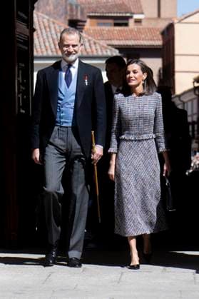 King Felipe VI of Spain and Queen Letizia of Spain at the presentation of the Premio Miguel de Cervantes for Literature to Luis Mateo Diez at the Universidad de Alcala Alcala de Henares, 23 04 2024 Foto:xDyDxFotografosx xFuturexImagex cervantes_4413