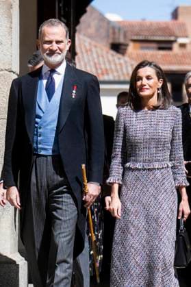 King Felipe VI of Spain and Queen Letizia of Spain at the presentation of the Premio Miguel de Cervantes for Literature to Luis Mateo Diez at the Universidad de Alcala Alcala de Henares, 23 04 2024 Foto:xDyDxFotografosx xFuturexImagex cervantes_4415