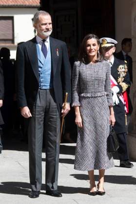 King Felipe VI of Spain and Queen Letizia of Spain at the presentation of the Premio Miguel de Cervantes for Literature to Luis Mateo Diez at the Universidad de Alcala Alcala de Henares, 23 04 2024 Foto:xDyDxFotografosx xFuturexImagex cervantes_4417