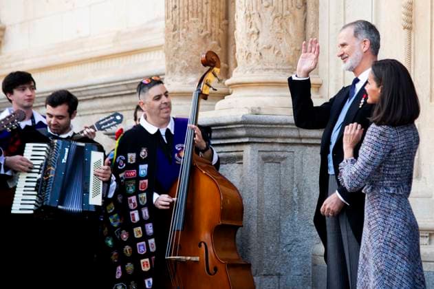 King Felipe VI of Spain and Queen Letizia of Spain at the presentation of the Premio Miguel de Cervantes for Literature to Luis Mateo Diez at the Universidad de Alcala Alcala de Henares, 23 04 2024 Foto:xDyDxFotografosx xFuturexImagex cervantes_4434