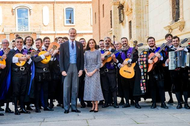 King Felipe VI of Spain and Queen Letizia of Spain at the presentation of the Premio Miguel de Cervantes for Literature to Luis Mateo Diez at the Universidad de Alcala Alcala de Henares, 23 04 2024 Foto:xDyDxFotografosx xFuturexImagex cervantes_4437