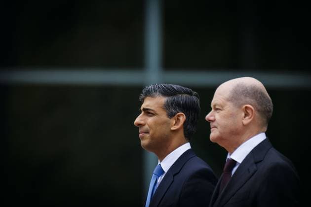 Bilder des Jahres 2024, News 04 April News Themen der Woche KW17 News Bilder des Tages Olaf Scholz (SPD), Bundeskanzler, empfaengt Rishi Sunak, Premierminister des Vereinigten Koenigreichs Groâˆöübritannien und Nordirland, im Kanzleramt. Berlin, 24.04.2024. Berlin Deutschland *** Olaf Scholz SPD , Federal Chancellor, receives Rishi Sunak, Prime Minister of the United Kingdom of Great Britain and Northern Ireland, at the Chancellery Berlin, 24 04 2024 Berlin Germany Copyright: xThomasxTrutschelxphotothek.dex