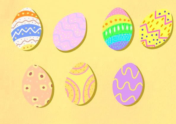 Colorful Easter eggs against yellow background, EGHF00903