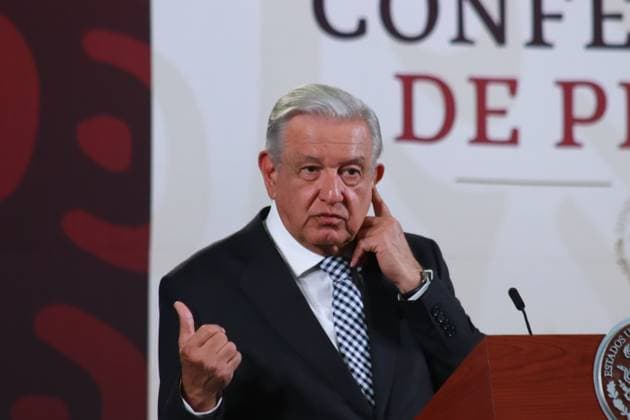 April 24, 2024, Mexico City, Mexico: MexicoÃ¢â‚¬â ¢s President, Andres Manuel Lopez Obrador speaking during his daily briefing conference at National Palace. Mexico City Mexico - ZUMAe321 20240424_zia_e321_012 Copyright: xCarlosxSantiagox