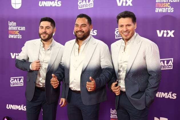 (L-R) David Castro, Alan Ramirez and Oswaldo Silvas of Banda MS arrive for the 2024 Latin American Music Awards at the Grand Garden Arena at MGM Resort and Casino in Las Vegas, Nevada on Thursday, April 25, 2024.  LAV20240425114 JAMESxATOA