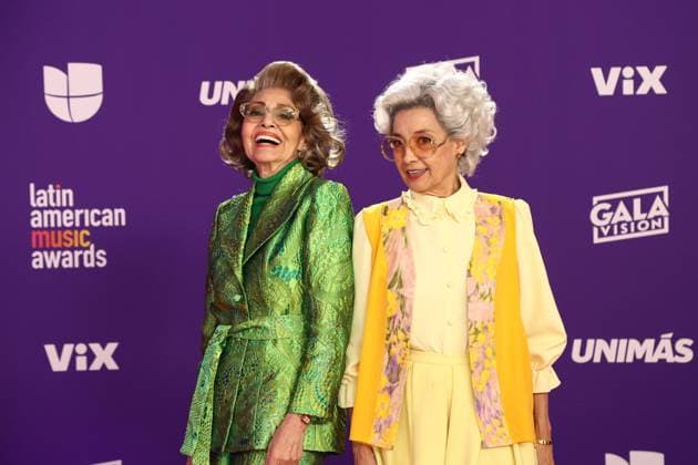 (L-R) Patricia Mauceri and Olivia Negron of Dina & Mita arrive for the 2024 Latin American Music Awards at the Grand Garden Arena at MGM Resort and Casino in Las Vegas, Nevada on Thursday, April 25, 2024.  LAV20240425055 JAMESxATOA