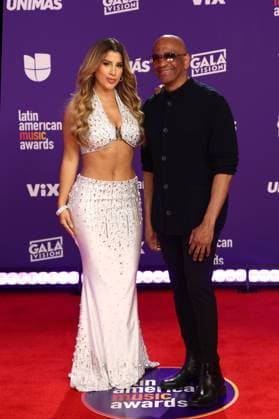 (L-R) Yahaira Plasencia and Sergio George arrive for the 2024 Latin American Music Awards at the Grand Garden Arena at MGM Resort and Casino in Las Vegas, Nevada on Thursday, April 25, 2024.  LAV20240425063 JAMESxATOA