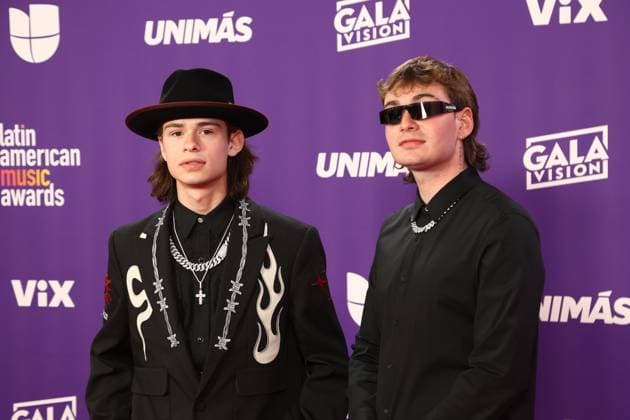 (L-R) Eugenio Esquivel and Sebastian Esquivel of Los Esquivel arrive for the 2024 Latin American Music Awards at the Grand Garden Arena at MGM Resort and Casino in Las Vegas, Nevada on Thursday, April 25, 2024.  LAV20240425049 JAMESxATOA