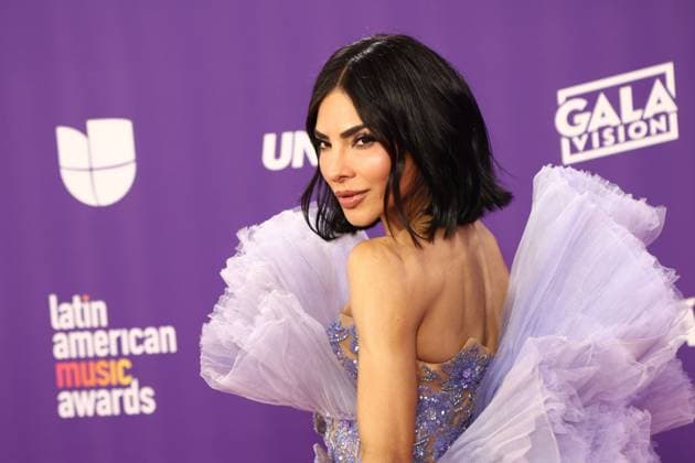 Alejandra Espinoza arrives for the 2024 Latin American Music Awards at the Grand Garden Arena at MGM Resort and Casino in Las Vegas, Nevada on Thursday, April 25, 2024.  LAV20240425066 JAMESxATOA