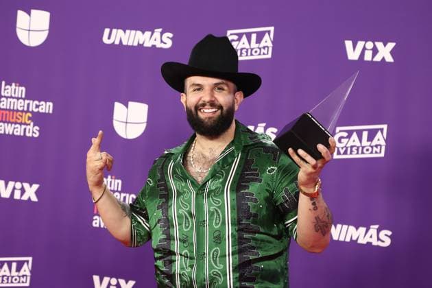 Carin León, winner of the Best Artist ? Regional Mexican award, poses in the press room during the 2024 Latin American Music Awards at the Grand Garden Arena at MGM Resort and Casino in Las Vegas, Nevada on Thursday, April 25, 2024.  LAV20240425184 JAMESxATOA