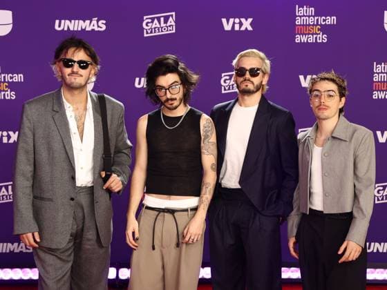 (L-R) Juan Pablo Isaza, Simón Vargas Morales, Juan Pablo Villamil and Martín Vargas Morales of Morat arrive for the 2024 Latin American Music Awards at the Grand Garden Arena at MGM Resort and Casino in Las Vegas, Nevada on Thursday, April 25, 2024.  LAV20240425132 JAMESxATOA