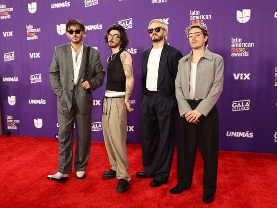 (L-R) Juan Pablo Isaza, Simón Vargas Morales, Juan Pablo Villamil and Martín Vargas Morales of Morat arrive for the 2024 Latin American Music Awards at the Grand Garden Arena at MGM Resort and Casino in Las Vegas, Nevada on Thursday, April 25, 2024.  LAV20240425133 JAMESxATOA