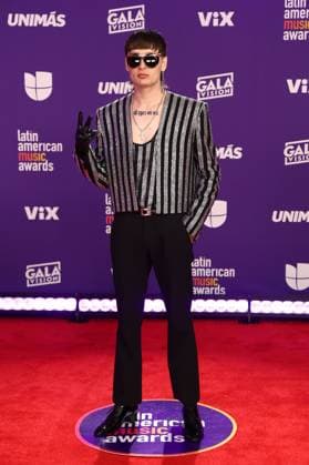 Peso Pluma arrives for the 2024 Latin American Music Awards at the Grand Garden Arena at MGM Resort and Casino in Las Vegas, Nevada on Thursday, April 25, 2024.  LAV20240425170 JAMESxATOA