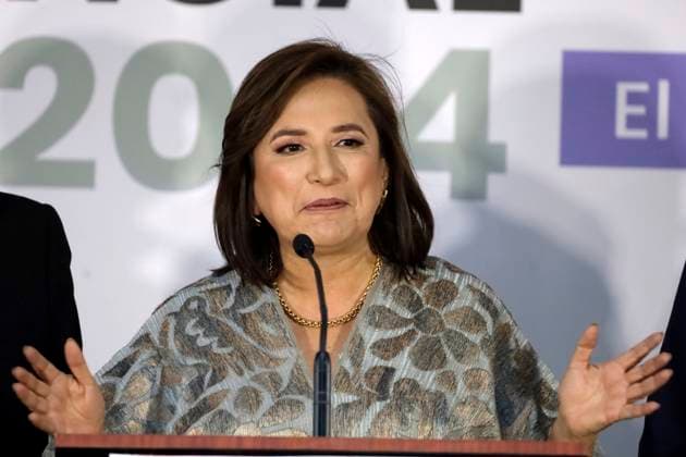 April 28, 2024, Mexico City, Mexico: MexicoÃ¢â‚¬â ¢s Presidential candidate, Xochitl Galvez by Fuerza y Corazon por Mexico speaks prior to the second televised presidential debate Ahead of Presidential Elections in Mexico at Estudios Churubusco. Mexico City Mexico - ZUMAe321 20240428_zia_e321_007 Copyright: xLuisxBarronx