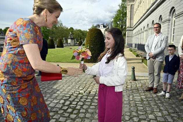 Queen Mathilde of Belgium pictured during the ceremony for the 50th anniversary of the Baillet Latour foundation and award ceremony of the Baillet Latour Biomedical Award, in Brussels, Monday 29 April 2024. The Baillet Latour Biomedical Award has been awarded annually since 2022 to promising young researchers in Belgium in the field of biomedical sciences.  ERICxLALMAND 91820074