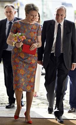 Queen Mathilde of Belgium pictured during the ceremony for the 50th anniversary of the Baillet Latour foundation and award ceremony of the Baillet Latour Biomedical Award, in Brussels, Monday 29 April 2024. The Baillet Latour Biomedical Award has been awarded annually since 2022 to promising young researchers in Belgium in the field of biomedical sciences.  ERICxLALMAND 91820090