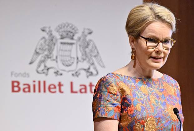 Queen Mathilde of Belgium pictured during the ceremony for the 50th anniversary of the Baillet Latour foundation and award ceremony of the Baillet Latour Biomedical Award, in Brussels, Monday 29 April 2024. The Baillet Latour Biomedical Award has been awarded annually since 2022 to promising young researchers in Belgium in the field of biomedical sciences.  ERICxLALMAND 91820101