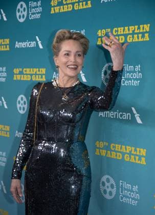Sharon Stone arrives on the red carpet at the 49th Chaplin Award Honoring Jeff Bridges at Lincoln Center on April 29, 2024 in New York City.  NYP20240429730 SerenaxXuxNing