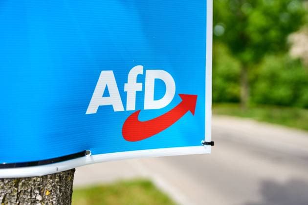 Stettenhofen, Bavaria, Germany - April 30, 2024: Election poster for the 2024 European elections of the AfD Alternative for Germany party. Close-up of the AfD logo *** Wahlplakat zur Europawahl 2024 der Partei AfD Alternative für Deutschland. Nahaufnahme vom AfD Logo