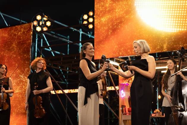 FOCUS COVERAGE REQUESTED TO BELGA - Winner muziek Bryggen pictured during the award ceremony of the Ultimas23 , Flemish culture prizes, Tuesday 30 April 2024, in Lint.  JAMESxARTHURxGEKIERE 91867707