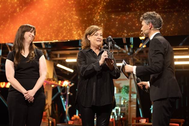 FOCUS COVERAGE REQUESTED TO BELGA - Winner Socio-Cultureel Volwassenenwerk Liga voor Mensenrechten pictured during the award ceremony of the Ultimas23 , Flemish culture prizes, Tuesday 30 April 2024, in Lint.  JAMESxARTHURxGEKIERE 91867731