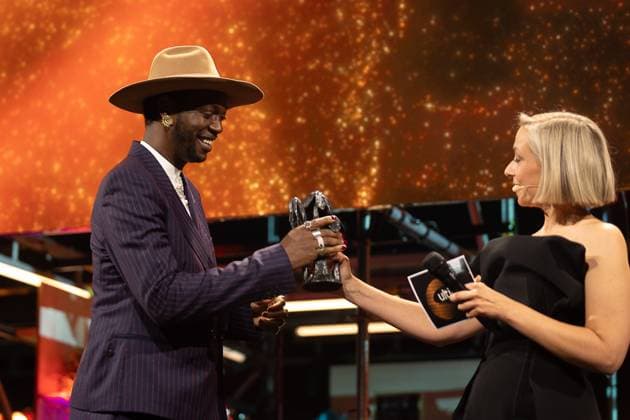 FOCUS COVERAGE REQUESTED TO BELGA - Winner Film Belgian Musician And Director Baloji pictured during the award ceremony of the Ultimas23 , Flemish culture prizes, Tuesday 30 April 2024, in Lint.  JAMESxARTHURxGEKIERE 91867762