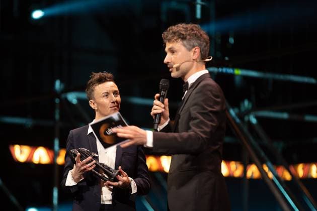 FOCUS COVERAGE REQUESTED TO BELGA - Winner roerend en Immaterieel Erfgoed GUM Marjan Doom pictured during the award ceremony of the Ultimas23 , Flemish culture prizes, Tuesday 30 April 2024, in Lint.  JAMESxARTHURxGEKIERE 91868272